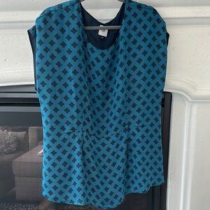 CAbi Blue Boxy Blouse with Geometric Pattern